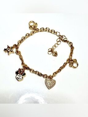 Minnie Mouse themed charms in 18k gold filled dainty charm bracelet.